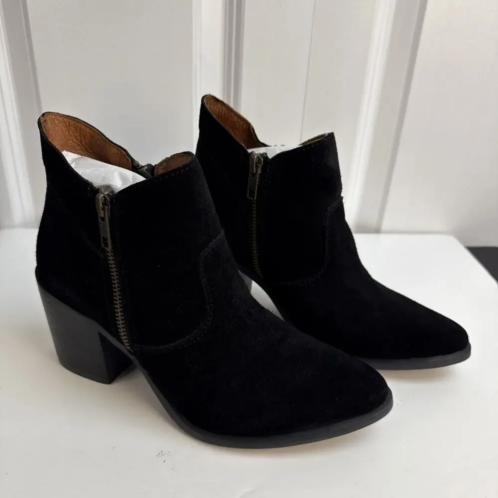 Steve Madden Women’s 6 Pierce Black Suede Ankle Zip Booties Almond Toe NWB - Picture 2 of 9